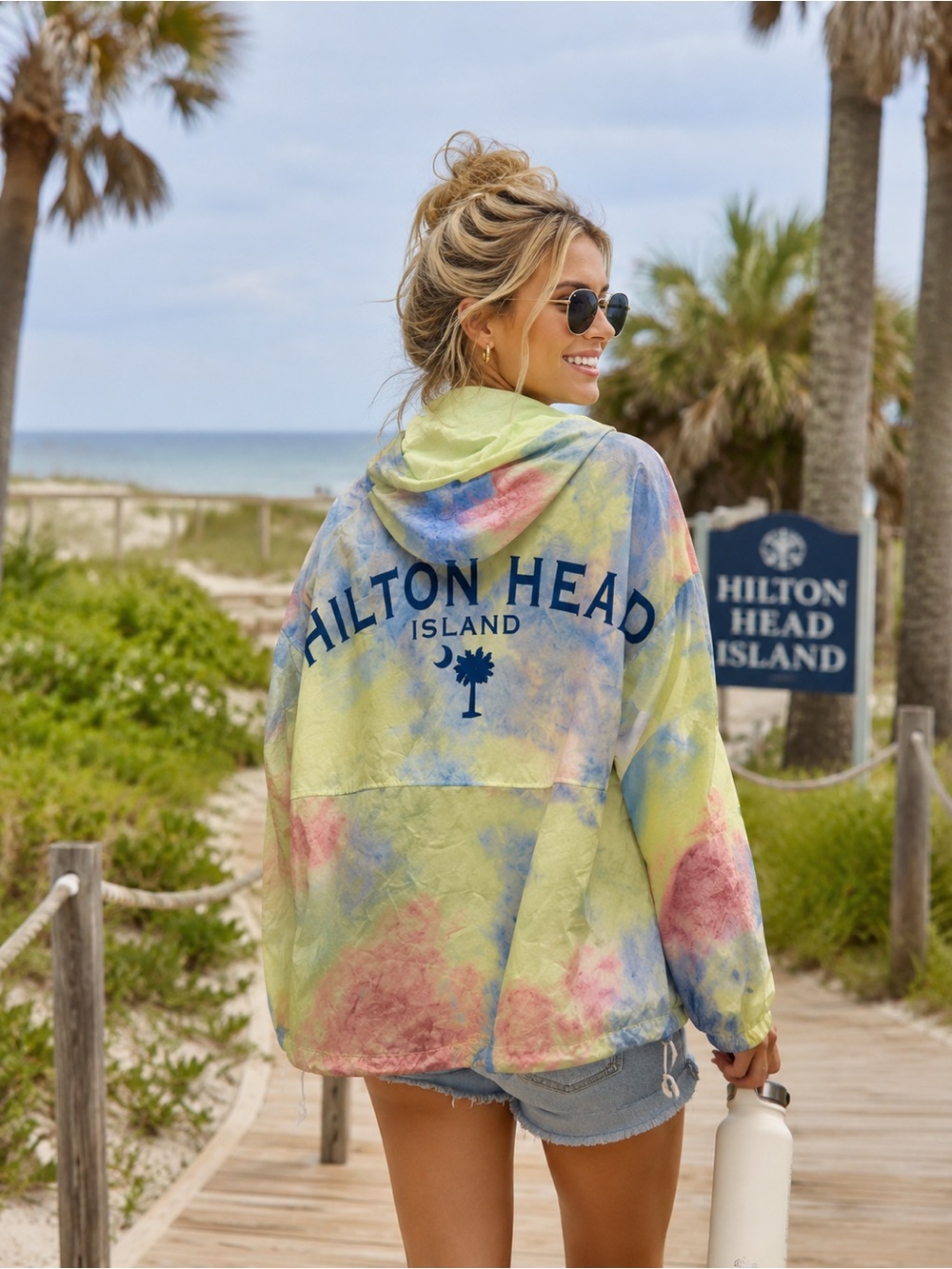 Spirit Jersey Hilton Head Island Tie Dye Hooded Pullover Rain Jacket Windbreaker